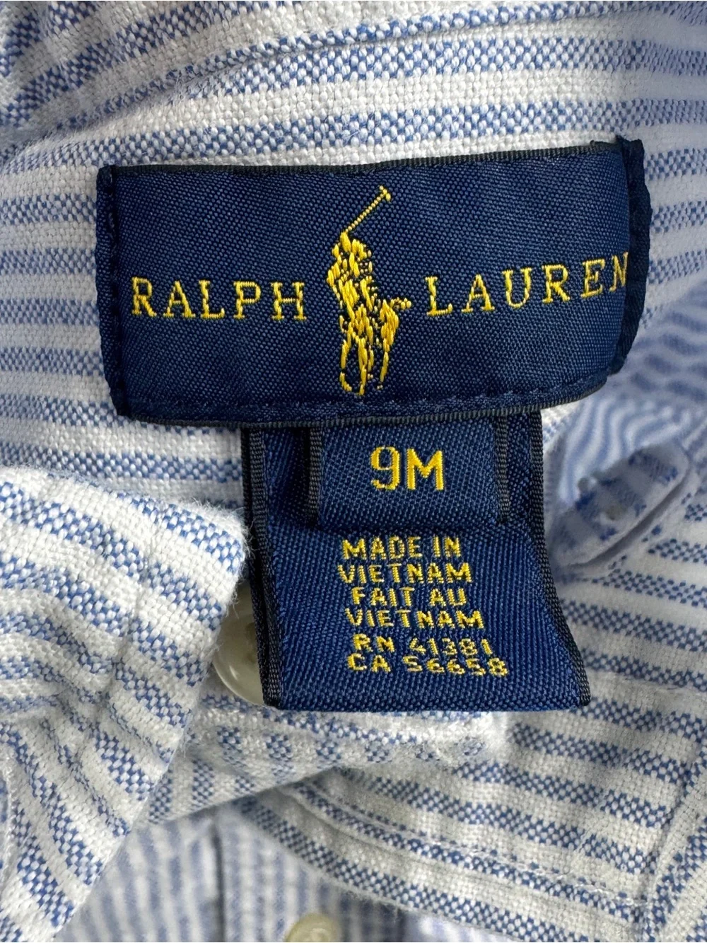 Ralph Lauren Button Down Shirt Baby Boys Size 9M Blue White Striped LS